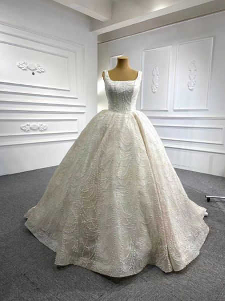 

champagne boat neck wedding ball gown dresses for women sm67104-2, White