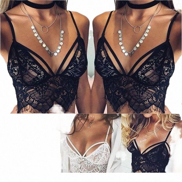 

new arrived women tank lace floral unpadded bralette bralet bra bustiers crop cami tank11 53p6#, Black;white