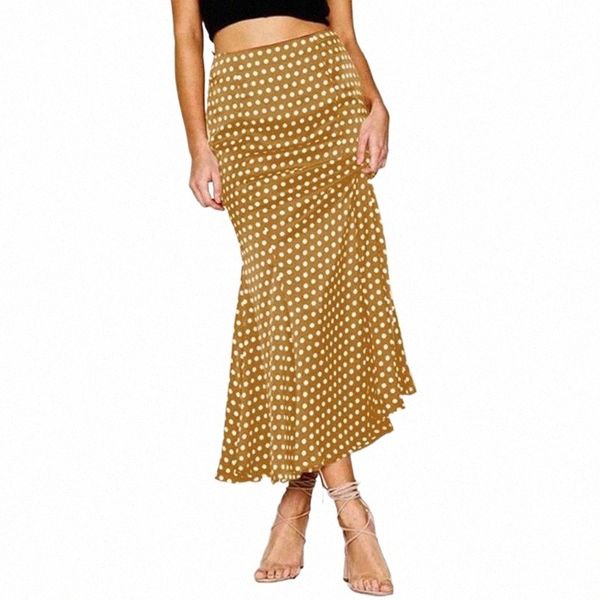 

skirts bohemian summer 2022 women polka dot printed long elegant holiday jupe high waist bodycon vestidos fishtail skirt m1ou#, Black