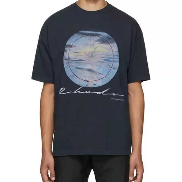 

summer beauty breathable tee high street retro sunset signature print men and women loose round neck short sleeves, White;black