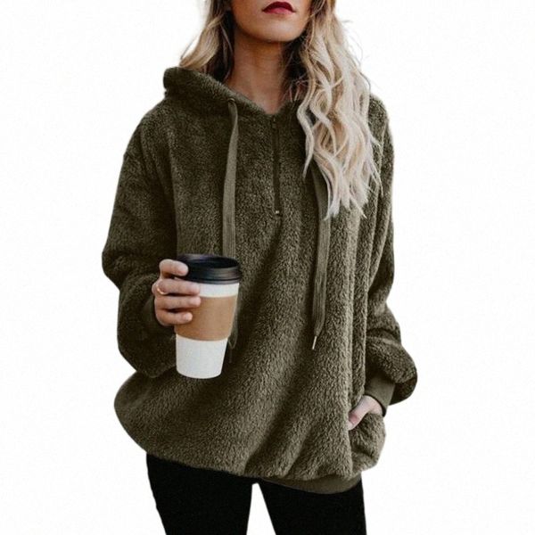 

long-sleeved women hoodies solid color warm woolen women's sweatshirts 2021 casual winter clothes for & 86be#, Black
