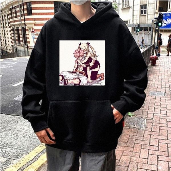 

janpanese cartoon anime fairy tail natsu printed hoodies sweatshirts women harajuku pullover teenagers oversized winter women's & o5qe#, Black