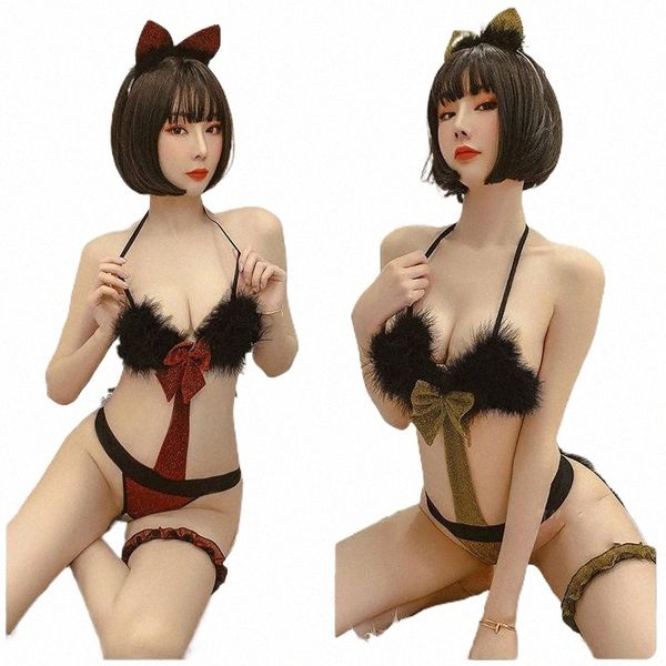 

underwear uniform allure cat girl role play suit fashion bra sets bodysuit brassiere french style bralette lenceria #3 bras c7s6#, Red;black