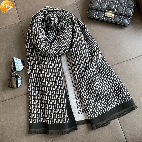 

new design scarf 2022 small f letter cashmere double sided shawl warm neck in autumn and winter, Blue;gray