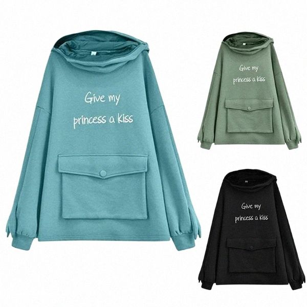 

women long sleeve oversized sweatshirt cute frog hoodies letters embroidery solid color pullover tunic with pocket women's & sweatshir, Black