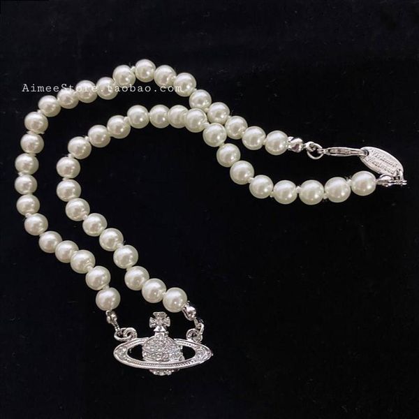 

designer short pearl rhinestone orbit necklace clavicle chain baroque pearl choker necklaces for women jewelry gift2490251u, Silver