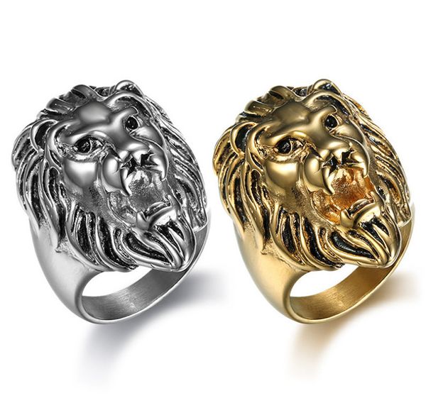 

stainless steel ring animal retro punk antique casting personality casting lion head men's rings jewelry, Silver