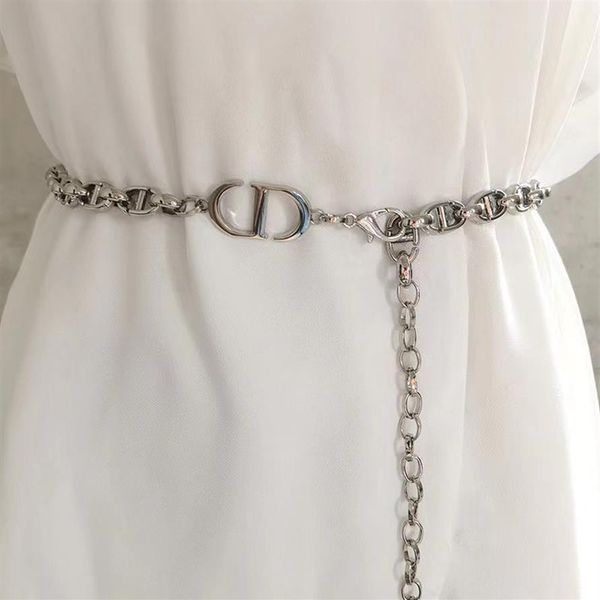 

women's designer chain belts sliver and gold two colors fashion waist chain personality light luxury dress corset girdle228v, Black;brown