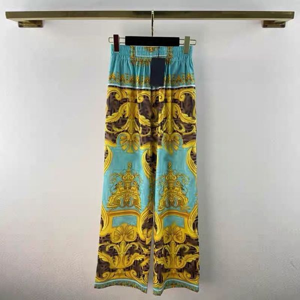 

2022 summer thin womens pants hip-hop ethnic style wide-leg trousers women printed straight high-waisted silk sweatpants, Black;white