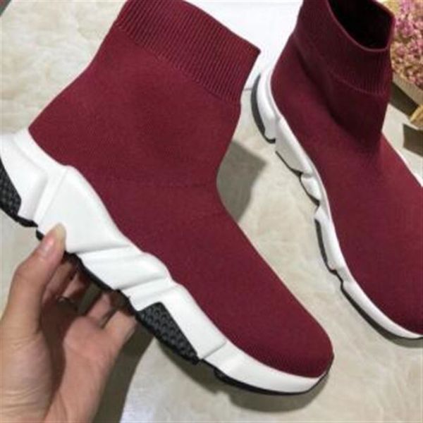 

genuine leather designer sock shoes speed trainer sneakers men women trainers stretch-knit mid sneakers trainer size184d, Black