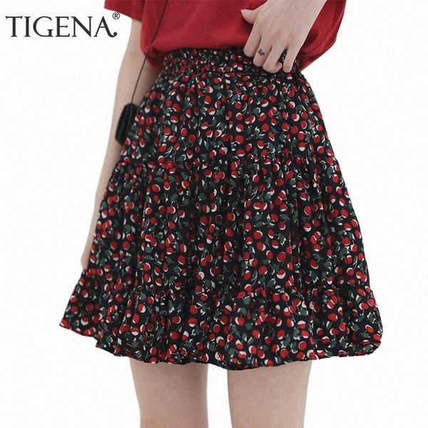 

skirts tigena japanese cute mini short skirt women fashion 2021 summer tomato print chiffon school high waist tutu female sun a3xh#, Black