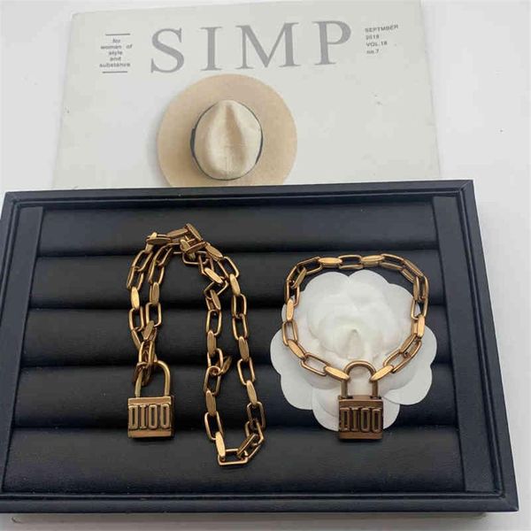 

designer jewelry new letter lock necklace women's thick chain fashion high version necklace bracelet women310f, Silver