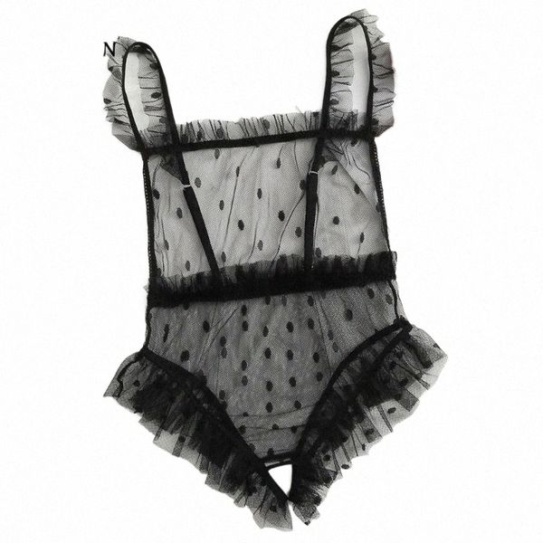 

perspective lace lingerie bra set one piece ruffles polka dot printed plus size intimates women & brief sets f526 bras n3a3#, Red;black