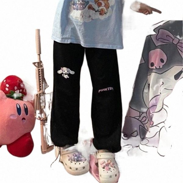 

women's pants & capris black kawaii embroidery women autumn cargo trousers streetwear cute loose harajuku fashion female high street 22, Black;white