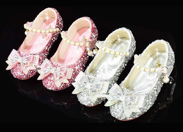 

lovely pink silver flat flower girls' shoes kids' shoes girl's crystals princess shoe kid wedding accessories size 24-37 s918