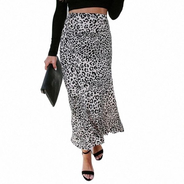 

skirts spring summer 2021 office ladies high waist skirt women leopard printed a-line female midi-calf elegant street fashion k6ie#, Black