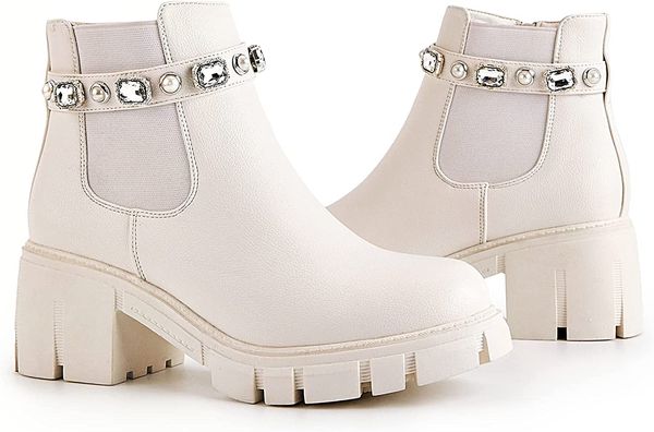 

winter women's boots low heel chunky zip chelsea style ankle boots, Black