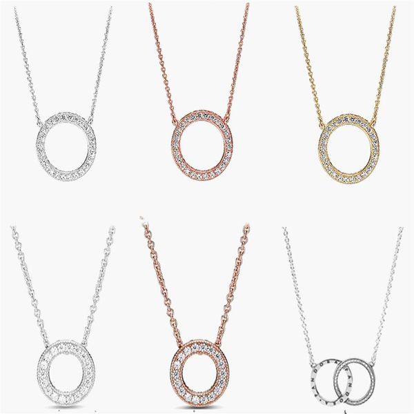 

fine jewelry authentic 925 sterling silver necklace fit pandora pendant couple necklace hollow circle clavicle chain love engageme236g