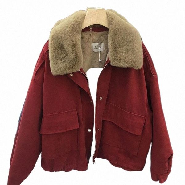 

winter parka dehaired angora workwear coat women's dress loose-fit short woman jacket retro thick big size bubble down & parkas g3ej#, Black