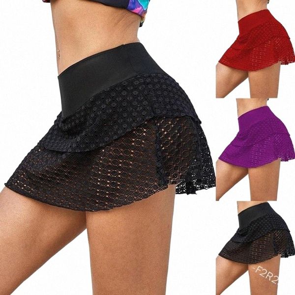 

summer hollow mini skirt holiday high waist beach short plus size solid color perspective a line skirts 84zz#, Black