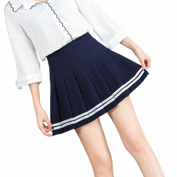 

skirts women's cute college skirt uniforms stripe for women students spring autumn harajuku style high waist pleated grils q1jc#, Black