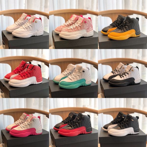 

kids shoes retros jumpman 12s basketball shoes 12 gym red flu game blue ring the master taxi shoe, Black