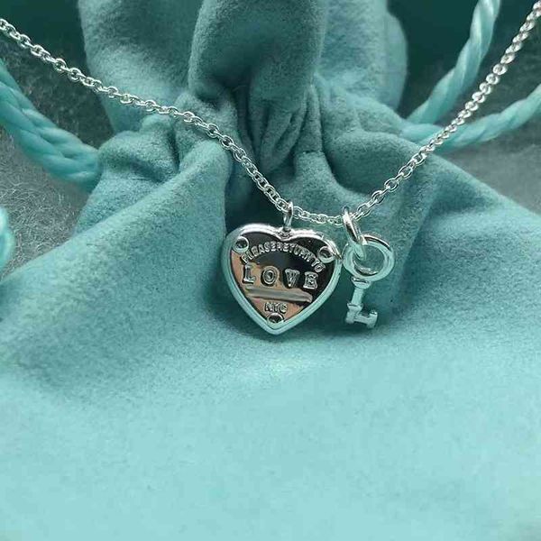 

dhl t home s925 sterling silver love diamond heart small key necklace platinum collar chain light luxury love lock pendant