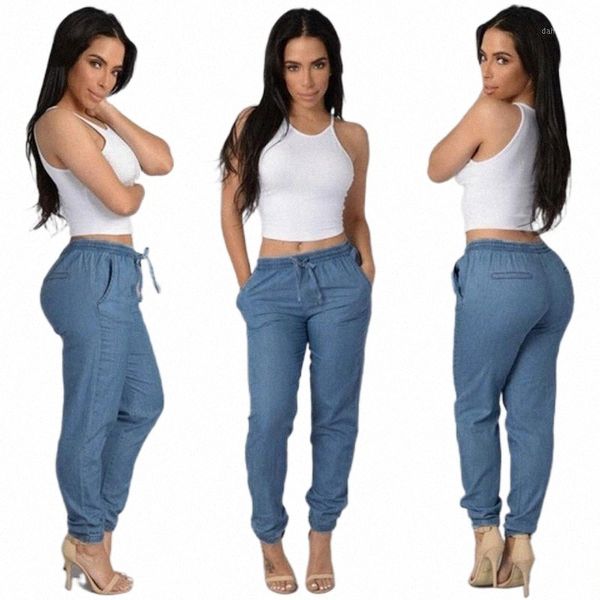 

women's pants & capris denim trousers women elastic waist casual high jeans blue leggins roupas femininas#30 c3vu#, Black;white