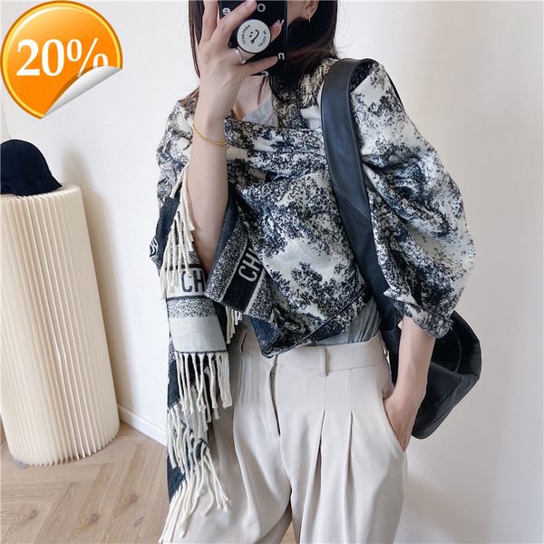 

new design scarf zhao liying same shawl women's 2022 autumn and winter cashmere thickened neck with fringes, Blue;gray