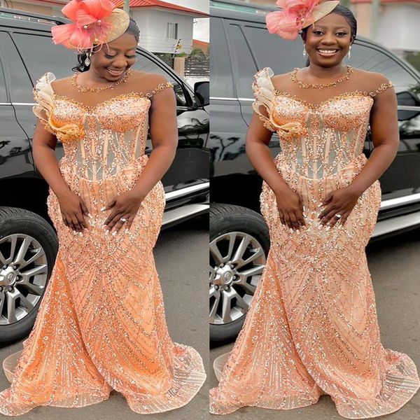 

2022 arabic aso ebi mermaid beaded prom dresses sequined lace evening formal party second reception birthday engagement gowns dress zj102, Black