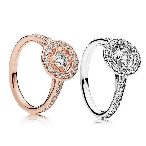 

intoxicating vintage charm ring for pandora jewelry 925 sterling silver plated rose gold set cz diamond noble elegant lady ring wi269n, Slivery;golden