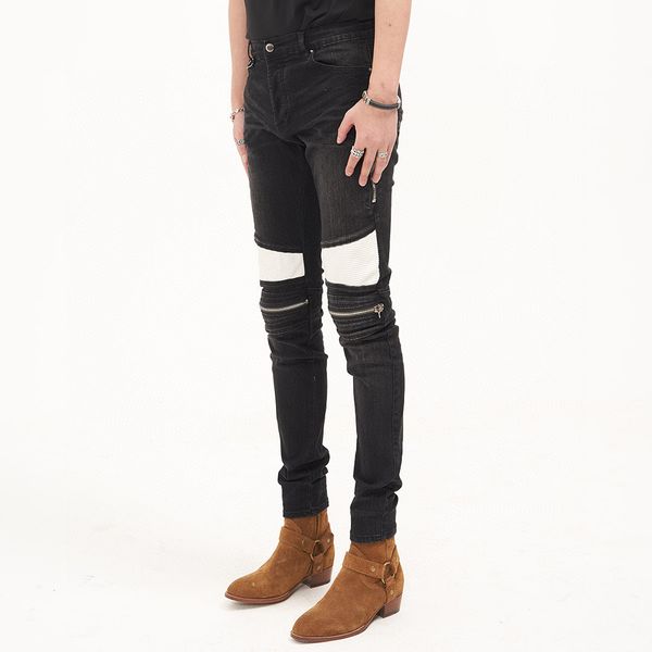 

ss22 mens jeans skinny slim fit washed coating material luxury denim elastic motorcycle men ca5228 original r sz29-40, Blue