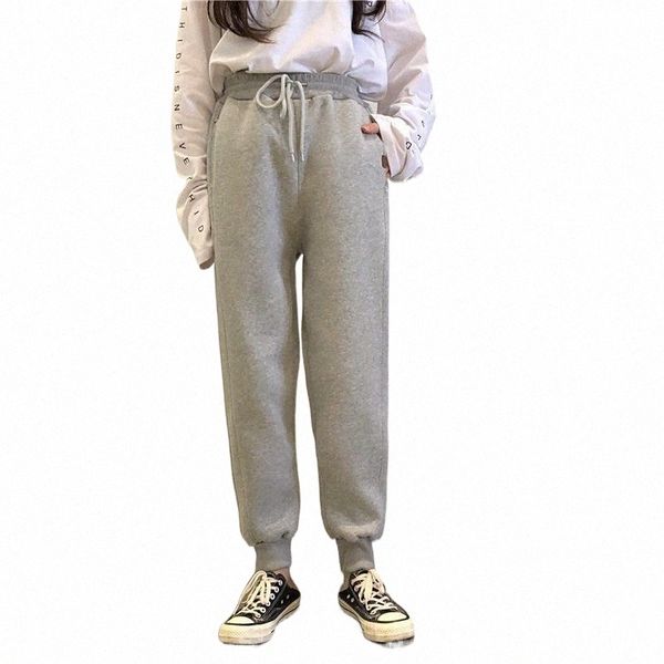 

women's sweatpants korean version loose winter 2021 fleece velvet padded streetwear women joggers pants & capris p9vo#, Black;white