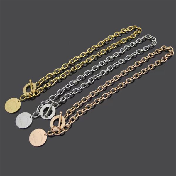 

new thick chain ot buckle round card pendant necklace brand classic t letter designer necklace fashion couple men and women necklaces, Silver
