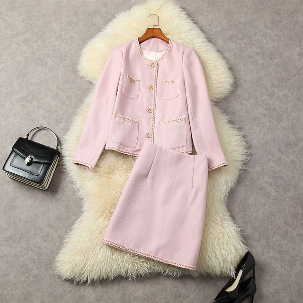 

two piece dress new european and american women's wear for winter 2022 long-sleeved single-breasted tweed coat skirts fashion suits, White