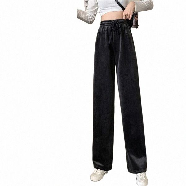 

women's pants & capris onalippa 2021 women casual autumn sports plus velvet thickened straight wide-leg korean version the high-waist t, Black;white