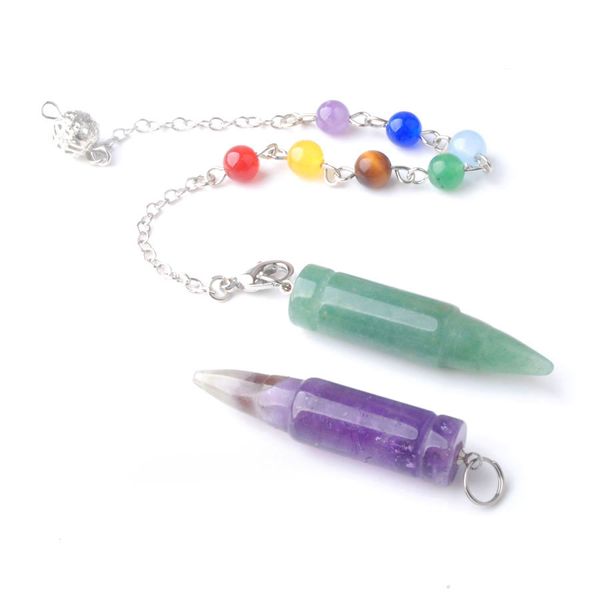 

sell 7 chakras pendulum pendant for dowsing natural stone crystal unakite lapis bullet charm pendule divination bn359, Silver