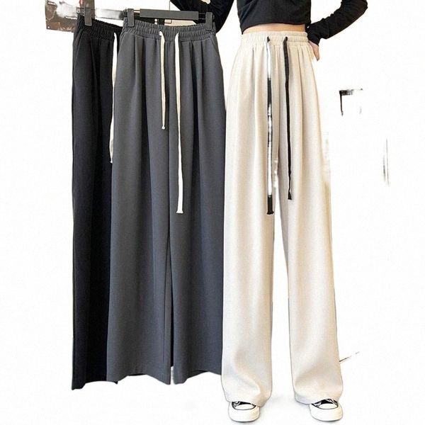 

women's pants & capris spring and autumn apricot wide leg high waist hanging feeling 2021 small loose straight tube floor dragging u7ma, Black;white