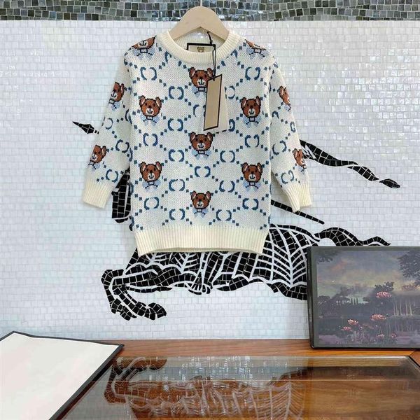 

high-end girls sweater mid-length autumn sweater-shirts knitted sweaters pullover 2021 kids coat201c, Blue