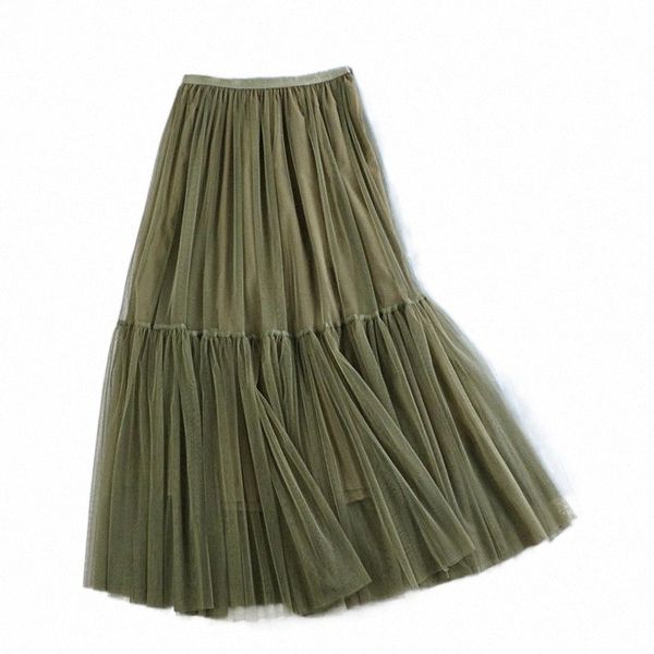 

skirts autumn korean high waisted all-around show thin solid color small fresh medium length fairy yarn skirt female d3bk#, Black