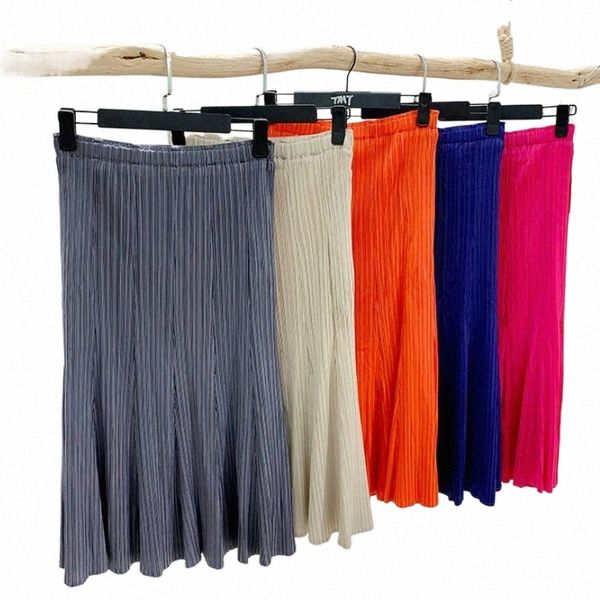 

skirts plus size skirt for women 45-75kg 2021 spring stretch miyake pleated solid colour casual irregular midi female q2yh#, Black