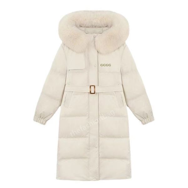 

women's winter outdoor leisure sports down jacket white duck windproof parker fox fur collar warm real wolf furfashion designer classic, Black