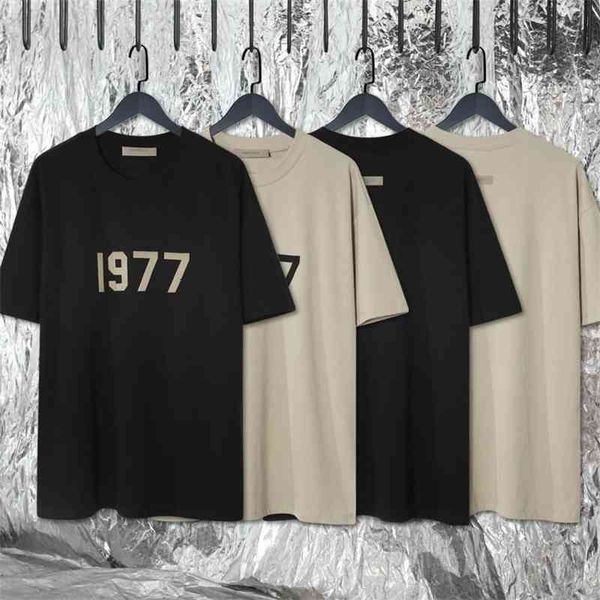 

essentials t-shirt 1977 flocked 100% cotton tee fashion hip hop loose men women short sleeve oversized t-shirts, White;black