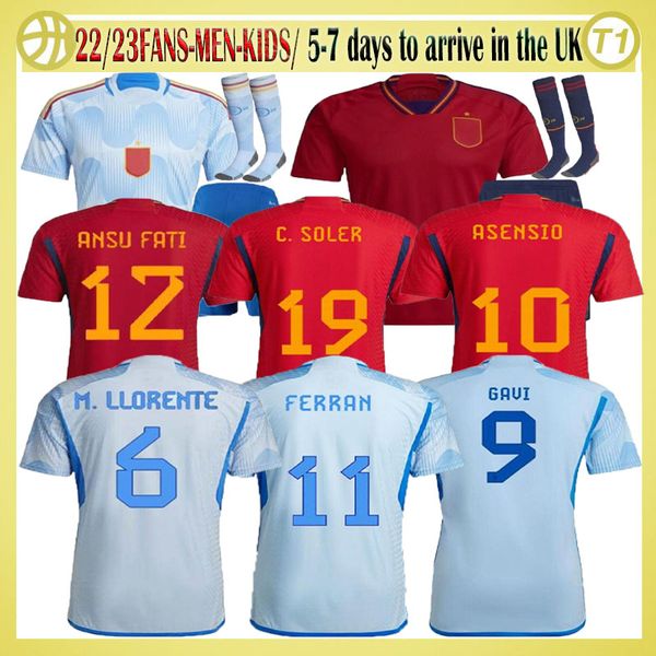 

2022 spain soccer jersey pedri ferran torres morata gavi football shirt ansu fati azpilicueta long sleeve woman men kids kits sockskoke lapo, Black;yellow
