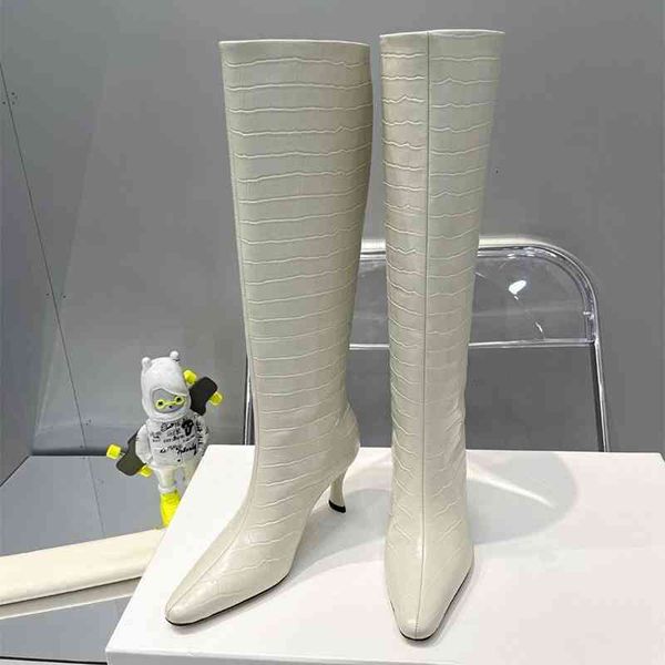 

boots by french far print pointed high heel high-ed boots female knight thin leather knee length, Black