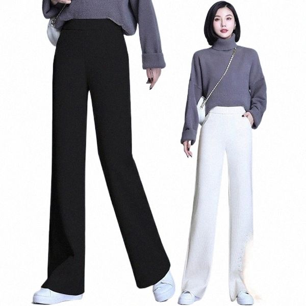 

elegant fashion women autumn winter corduroy wide-leg pants plus velvet thick high-waist drape straight-leg women's & capris n1xq#, Black;white