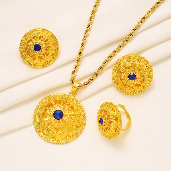 

bracelet earrings necklace 4pcs/lot 24k fine gold colour collares jewelry sets for women habesha hairpin head chain arabic african bridal we, Black
