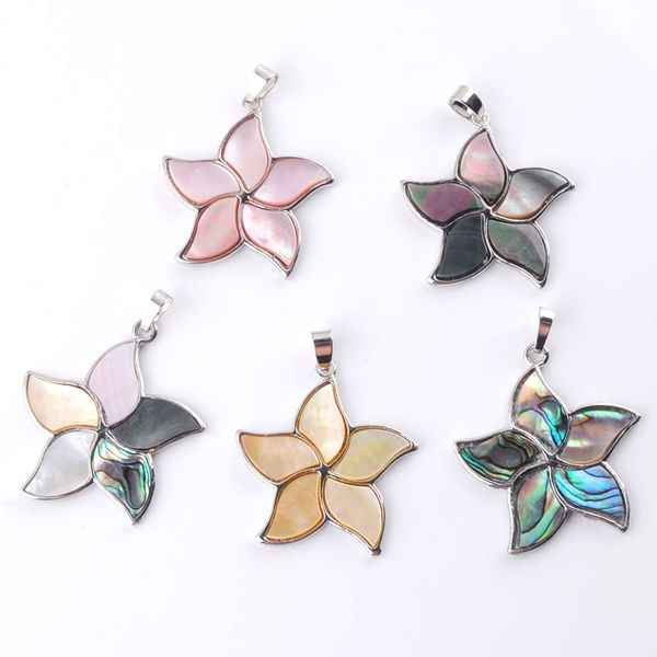 

flowers pendant natural new zealand abalone shell pearl for diy necklace pink women charm jewelry bn366, Silver