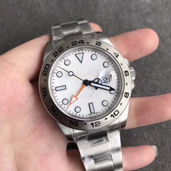 

men's watch 40mm uxury white dial explorer ii ref.216570gmt format 316l automatic mechanical sport wristw, Slivery;golden