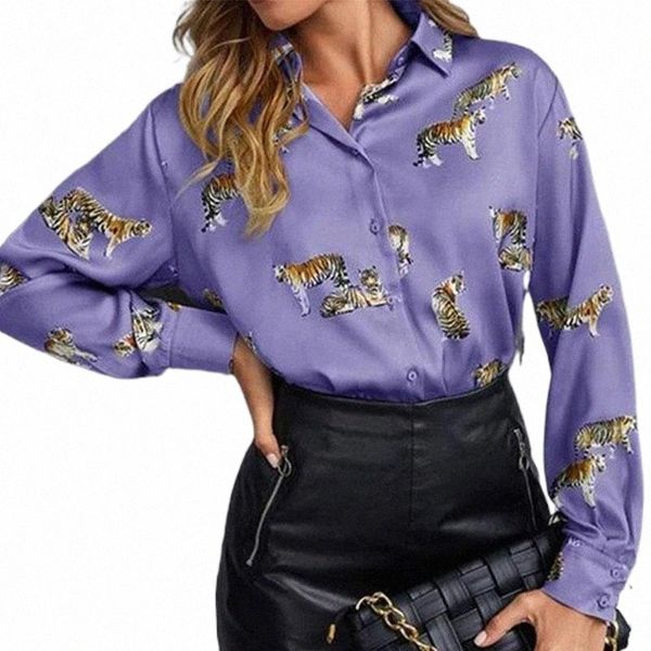 

women's blouses & shirts women summer office lady causal fashion long sleeve ladies over sized xs-5xl animal printed clothing n71n#, White